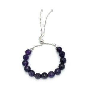 Amethyst Beaded Bolo Bracelet in Platinum Over Sterling Silver